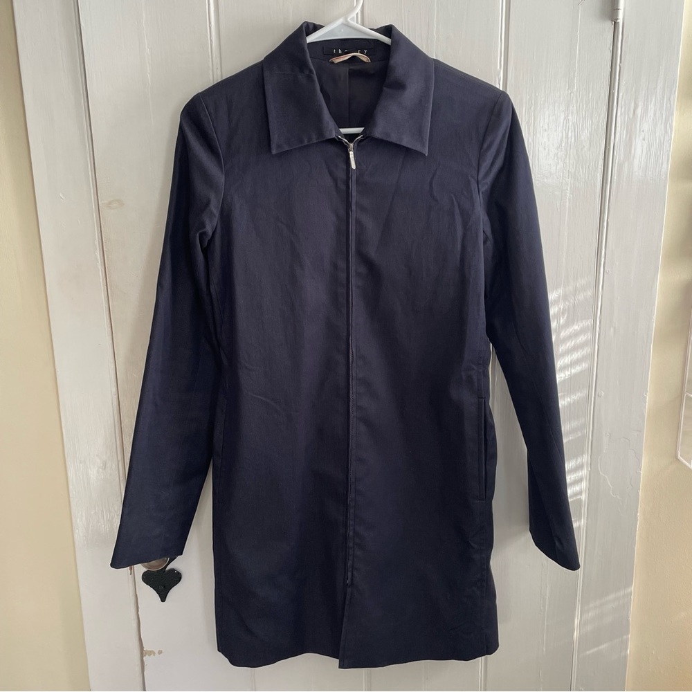 Theory Lightweight Mid-Length Coat Navy Blue Size Small